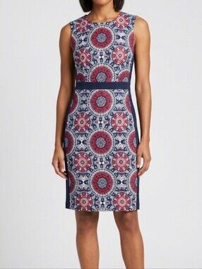 DM Collection Geometric Navy/Red Sleeveless Sheath Dress Size 4